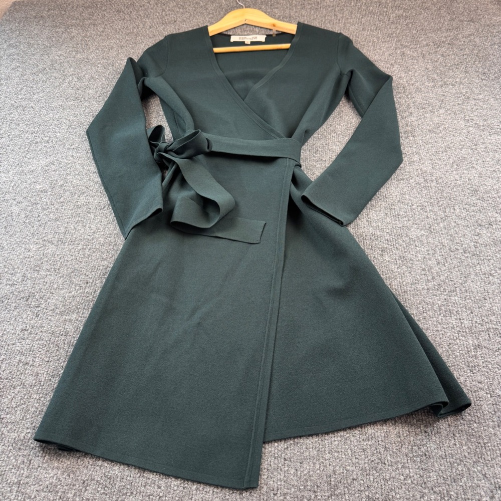 Diane von Furstenberg Wrap Dress Women P Green Excellent Knit Long Sleeve V-Neck